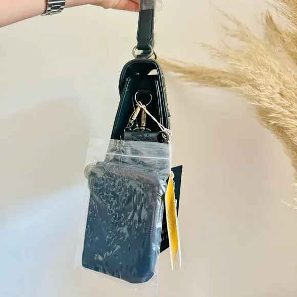 NEW ORLANDI VALENTINO Black Gunmetal Silver Stud Studded Crossbody Bag Purse - Picture 5 of 15